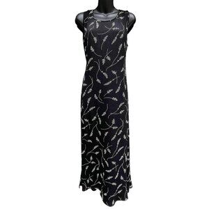 90s VTG Molly Malloy Sleeveless Floral Maxi Black Dress With Cover Women’s 12